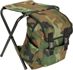 Rucsac turistic cu scaun pliant integrat în model camuflaj 10L