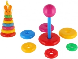 Piramidă pliabilă din plastic cu inele colorate 24 cm, în plasă, de la 12 luni