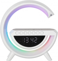 Lampă LED RGB cu încărcare wireless, radio, alarmă și difuzor Bluetooth