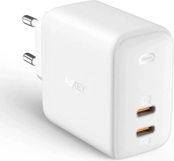 Încărcător de priză AUKEY Omnia Duo PA-B4, 2× USB‑C, Power Delivery 3.0, GaN, 65 W, alb