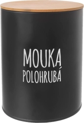 Cutie din tablă pentru făină semialbă cu capac din bambus, negru