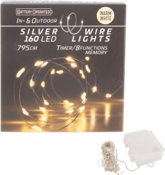 Ghirlandă luminoasă LED pe sârmă, 160 LED, lumină galbenă cu temporizator (interior și exterior)