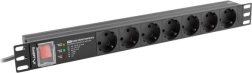 Șină de alimentare rack PDU 19" 1U 16 A cu 7 prize SCHUKO și protecție la supratensiune, 2 m, neagră