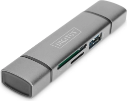 Cititor de carduri cu 3 porturi USB Tip C/ USB 3.0 SuperSpeed SD Micro SD Digitus gri