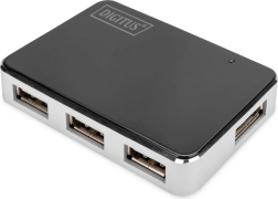 hub USB 2.0 activ, cu 4 porturi, negru‑argintiu DIGITUS