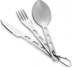 Tacâmuri turistice din inox cu carabină, 3 piese