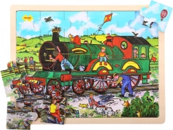 Puzzle din lemn Bigjigs Toys tren 24 piese