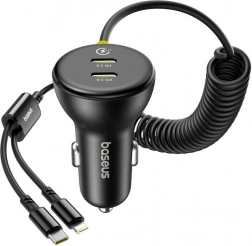 Încărcător auto BASEUS 60 W cu cablu Lightning și USB‑C (negru)