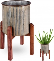 Ghiveci metalic cu suport din lemn 27 × 39 cm