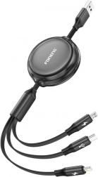 Foneng X113 cablu de încărcare retractabil 3‑în‑1 1,1 m negru