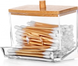 Dozator pentru bețișoare de urechi cu capac din bambus 9 × 7,3 × 9 cm