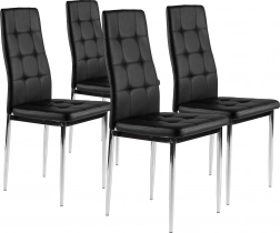 Set de 4 scaune negre pentru sufragerie și living cu tapițerie matlasată și picioare cromate