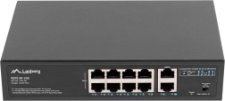 LANBERG switch PoE+ cu 8 porturi 10/100 Mb/s și 2× uplink gigabit, montabil în rack