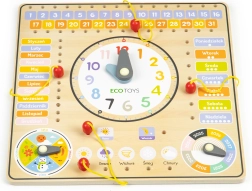 Tablă educativă din lemn - Calendar și Ceas