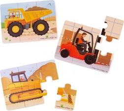 Puzzle 3‑în‑1 utilaje de construcții de la Bigjigs Toys