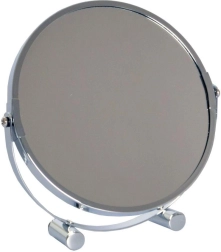 Oglindă cosmetică dublă față cu suport, diametru 17 cm, crom