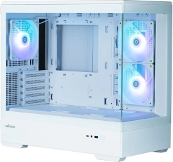 Carcasă PC MicroATX mini tower cu sticlă panoramică și 3 ventilatoare ARGB – albă