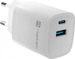 Natec Ribera GaN Încărcător USB cu 1x USB-A și 1x USB-C 30W alb