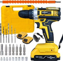 Bormașină/șurubelniță cu acumulator 18 V cu LED, 2× baterii 2 Ah și geantă cu accesorii