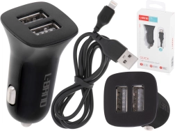 Încărcător auto dual rapid 2x USB 2.1 A cu cablu Lightning L-BRND