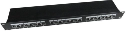 Patch panel 24 porturi 1U 19" Cat.5e cu organizare cabluri, negru