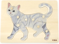 Puzzle din lemn cu butoni pisică VIGA Montessori