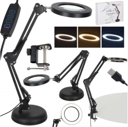 Lampă LED de birou cu lupă și braț reglabil, 2 opțiuni de prindere
