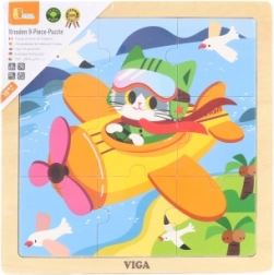 Puzzle din lemn cu 9 piese – avion cu pisicuță VIGA