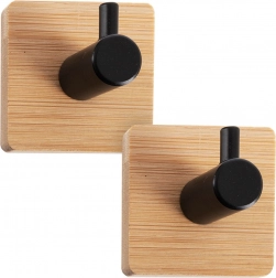 Cârlige de perete autoadezive din lemn cu metal negru 4,5 × 4,5 cm – set 2 buc.