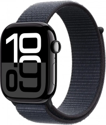 Apple Watch Series 10 GPS, carcasă din aluminiu 46 mm în culoarea onix cu curea sport din cerneală