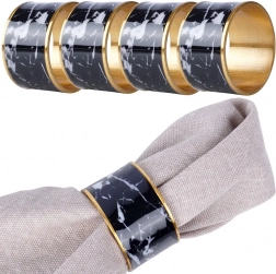Inele metalice pentru șervețele cu efect de marmură neagră, set de 4 bucăți, diametru 4,5 cm