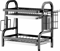 Scurgător de vase mare, pe două nivele, negru