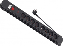 Prelungitor cu protecție la supratensiune, 8 prize, cablu 1,5 m, cu întrerupător, montare pe perete