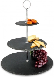 Etajeră neagră din piatră, cu trei niveluri, 31 cm