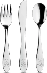 Set de tacâmuri pentru copii din inox, 3 piese, cu motiv ursuleț ORION