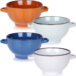 Set de boluri ceramice cu mânere laterale 620 ml, 4 buc