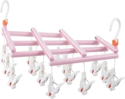Uscător pliabil pentru rufe cu cleme, 14 cleme, roz