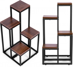 Suport pentru plante cu rafturi ModernHome 4 niveluri metal și MDF nuc închis