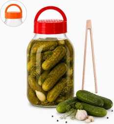 Recipient din sticlă de 4 l cu capac din plastic, rețetă și clește