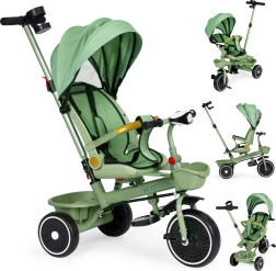 Tricicletă pentru copii 2 în 1 cu acoperiș și scaun rotativ ECOTOYS – verde