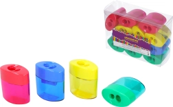 Ascuțitoare pentru două creioane cu rezervor transparent