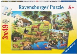 Puzzle RAVENSBURGER animale în pădure, la ZOO și la fermă 3×49 piese