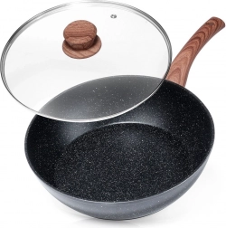 Tigaie din granit cu capac de sticlă BLACK&WOOD 28 cm, 3,5 l