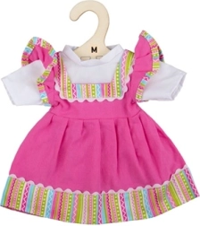 Rochie roz cu tivire dungată pentru păpușă 34 cm