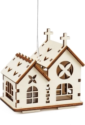 Căsuță dublă din lemn cu agățare și lumânare LED