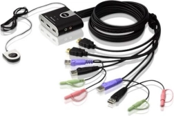 Comutator KVM 2 porturi USB HDMI/Audio cu telecomandă porturi