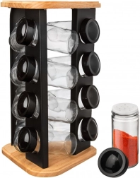 Suport rotativ pentru condimente cu 12 borcane din sticlă Black