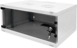 Dulap de rețea mural 19" 4U DIGITUS, 241 × 540 × 400 mm, ușă din sticlă, gri, neasamblat