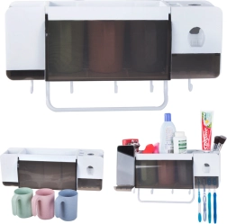 Organizator de perete pentru periuțe de dinți cu dozator de pastă și 3 pahare, alb