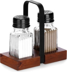 Solniță și piperar cu suport, set din 3 piese Vilde